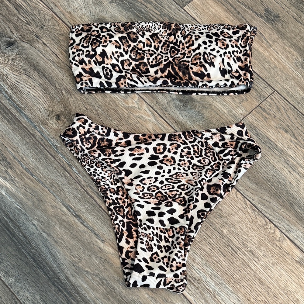 Leopard Print Bandeau Bikini Set